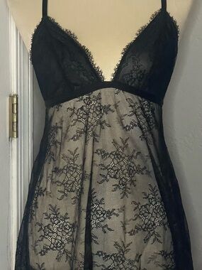 Auden Black Sheer Lace Chemise with Floral Mesh
